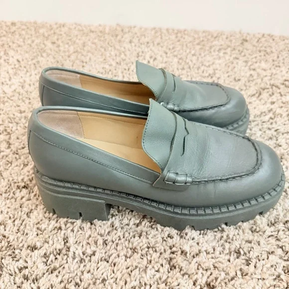 Free People Lyra Lug Sole Dark Green Chunky Loafers Size 38 7.5 - Picture 2 of 6
